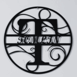 Black metal custom sign on white background