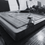 Cutting board with knife